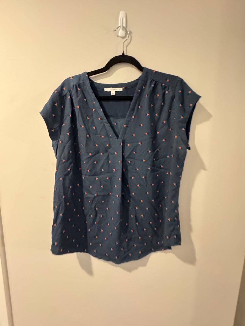 V-Neck Cap Sleeve Blouse with Pink Triangle Print